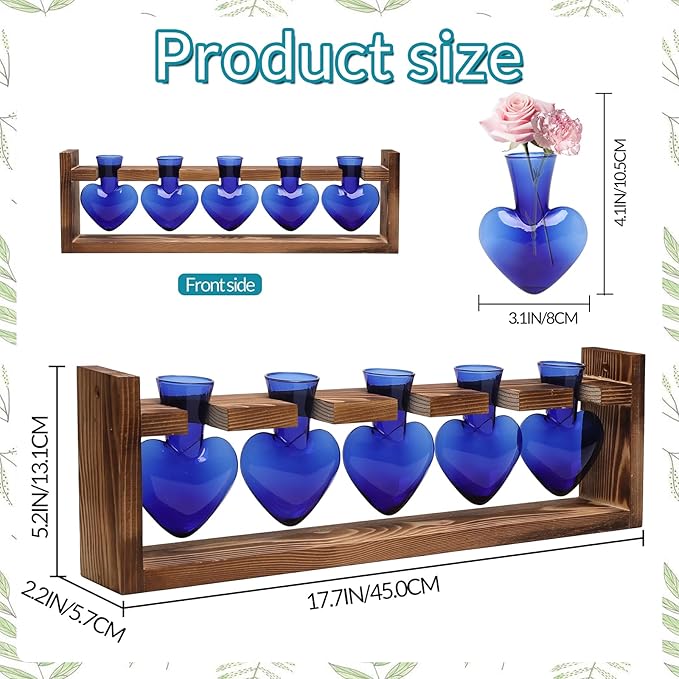 Plant Terrarium Hanging Propagation Stations Gift for Women Plant Lover air Plant Holder with Wooden Stand Heart Glass