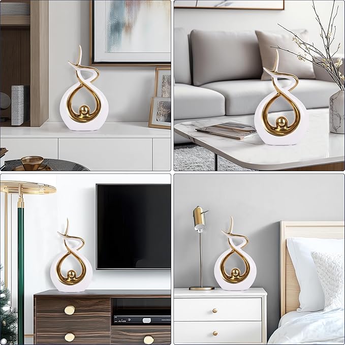 Gold Modern Sculpture Table Decorations, Ceramic Knick Knacks Statues for Living Room Decor, Tv Stand and Desk Decor, Suitable for Coffee Tables and Shelf Decorations, Great Gift Idea