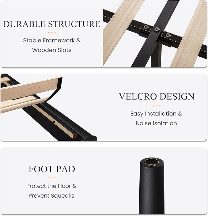 SHA CERLIN King Size Velvet Bed Frame with Vertical Channel Tufted Wingback Headboard, Upholstered Platform Bed with Wood Slats, No Box Spring Needed, Easy Assembly, Black