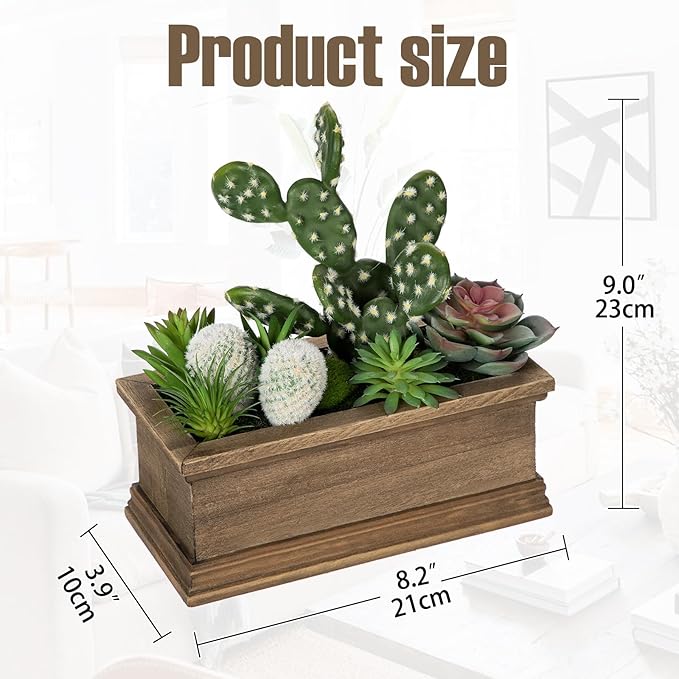Fake Cactus Plant Small Succulents Plants Artificial Succulents in Wooden Pots Realistic Faux Succulent for Home Decor Office Table Centerpieces Rustic Farmhouse