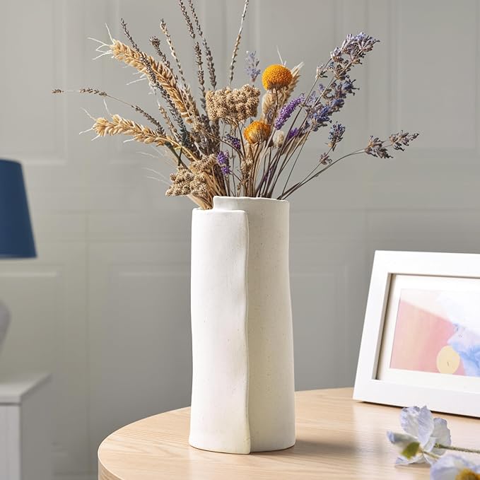Pointnio White Ceramic Flower Vase,8 Inch Modern Boho Origami Decorative Vase for Home Decor,Small Vases for Pampas Grass,Minimalist Vase for Fresh Flowers,Dried Flowers,Table Shelf Living Room Decor