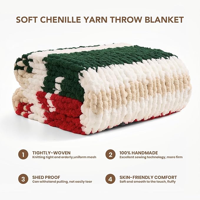 L'AGRATY Chunky Knit Blanket Throw: 50''x60'' Chenille Chunky Knitted Throw Blankets for Bed Couch - Handmade Thick Cable Knit Blanket - Large Crochet Rope Blankets for Home Decor