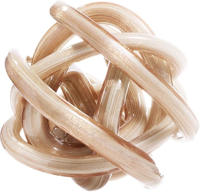 Luxury Lane Hand Blown Infinity Knot Sommerso Decorative Glass Ball for Bowls Home Decor 6 inch Tall Orbit Centerpiece Table Decoration Sculpture White Gold