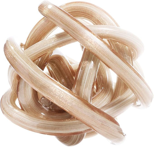 Luxury Lane Hand Blown Infinity Knot Sommerso Decorative Glass Ball for Bowls Home Decor 6 inch Tall Orbit Centerpiece Table Decoration Sculpture White Gold