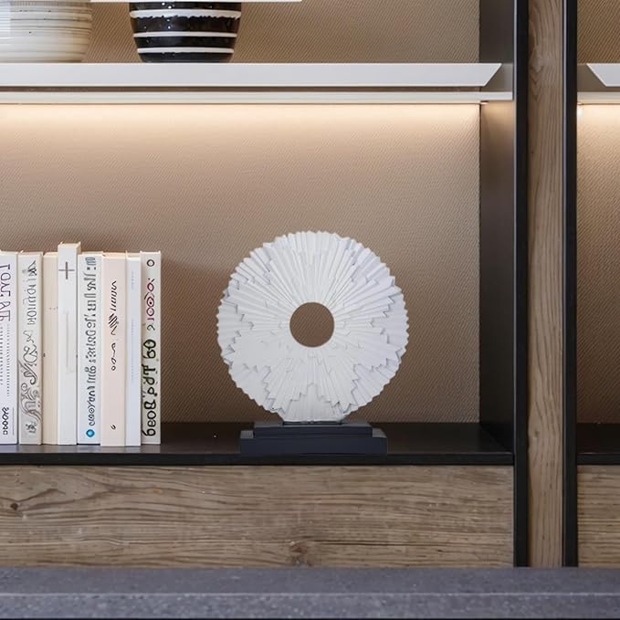 Minimalist Round Sculpture Decorative Objects Above Cabinet Decor Kitchen Modern Home Decor Items for Living Room Tv Stand, Center Pieces, Shelf, Coffee Table Decorations Accents (White)