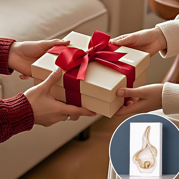 Gold Decor for Living Room, Abstract Sculptures Home Decor, Ceramic Statue Coffee Table Decor, Heart Shape Table Centerpieces for Dining Room, Modern White Sculpture Decor