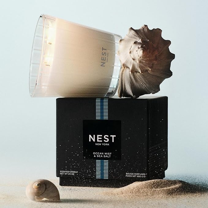 NEST New York Scented 3-Wick Candle, Ocean Mist & Sea Salt - 21.2 oz - Up to 100-Hour Burn Time - Reusable Glass Vessel