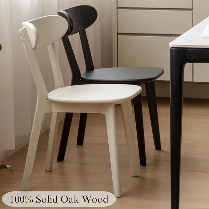100% Solid Oak Wood Dining Room Chairs - Practical Kitchen Chairs - Wood Chair for Dining Room, Kitchen (2, Black)