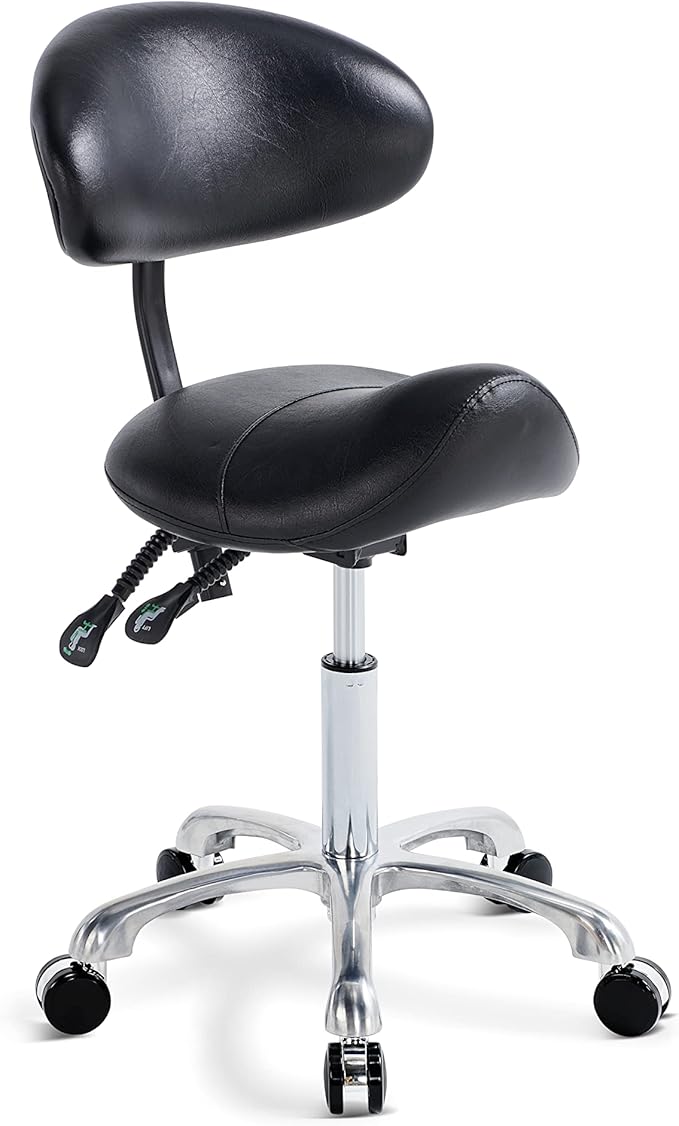 Saddle Stool Chair with Back Rolling Esthetician Seat for Salon Tattoo Shop Spa Facial lash Home Dentist Clinic Esthetician Chair(with Back Support, Black)