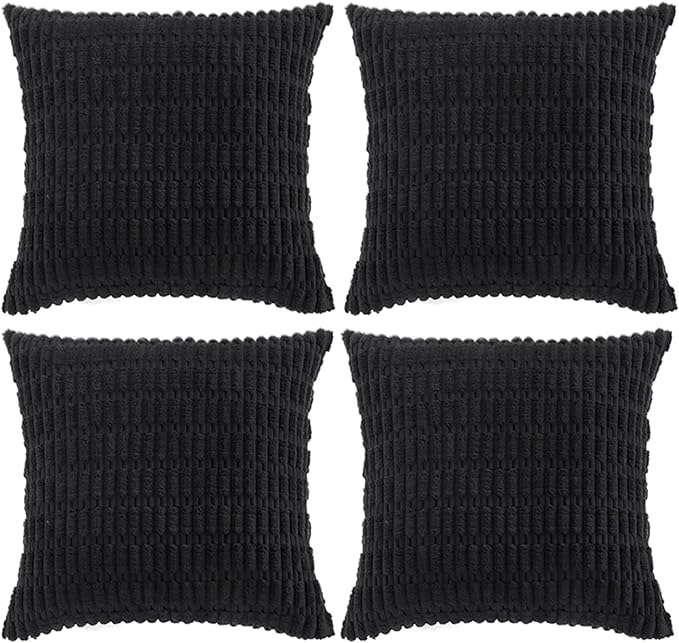 Fancy Homi 4 Packs Boho Black Decorative Throw Pillow Covers 26x26 Inch for Living Room Couch Bed Sofa, Rustic Modern Farmhouse Home Decor, Soft Plush Corduroy Cute Square Cushion Case 66x66 cm