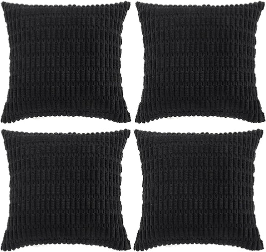 Fancy Homi 4 Packs Boho Black Decorative Throw Pillow Covers 26x26 Inch for Living Room Couch Bed Sofa, Rustic Modern Farmhouse Home Decor, Soft Plush Corduroy Cute Square Cushion Case 66x66 cm