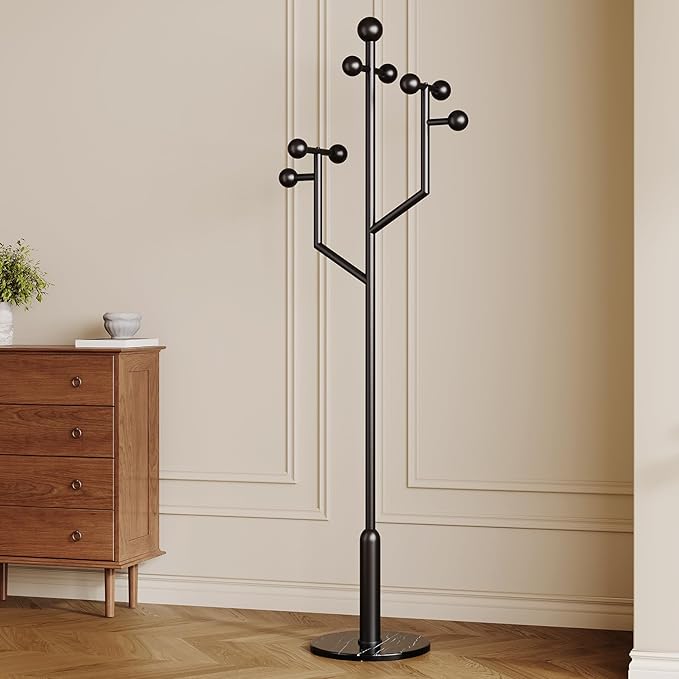 Modern Coat Racks,Coat Rack Freestanding with Marble Base,coat tree freestanding heavy duty,Metal Coat hanger Stand with 8 Ball hooks for Bags,Jacket,Clothes,Hats