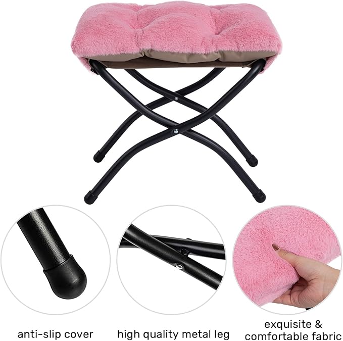 HollyHOME Fabric Lazy Chair with Foldable Ottoman, Accent Comfy Lounge Arm Chair and Folding Footrest Stool Set, Leisure Sofa Reading Chair and Footstool for Living Room, Bedroom, Dorm, Pink