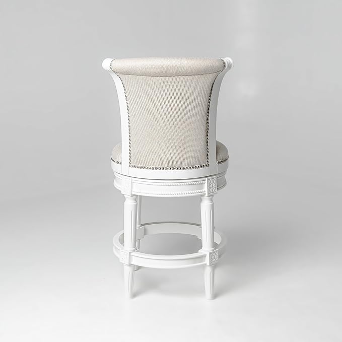 Maven Lane Pullman Counter Stool 26 Inches – Swivel Stool with Footrest – White Solid Wood Frame & Natural Fabric Upholstery – Perfect for Kitchen Islands & Counters