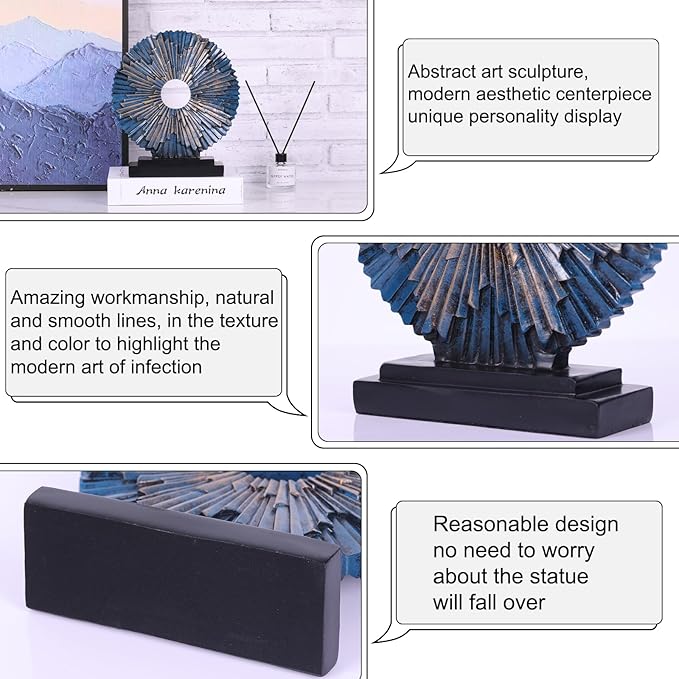 Blue Home Decor Sculpture, Above Kitchen Cabinet Decor Aesthetic, Living Room Decor Round Statue Medallion, Center Pieces Decoration for Table - Ideal Coffee Table Blue Bedroom, Office Desktop Decor