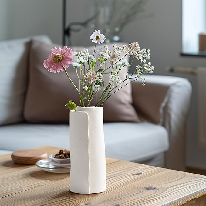 Pointnio White Ceramic Flower Vase,8 Inch Modern Boho Origami Decorative Vase for Home Decor,Small Vases for Pampas Grass,Minimalist Vase for Fresh Flowers,Dried Flowers,Table Shelf Living Room Decor
