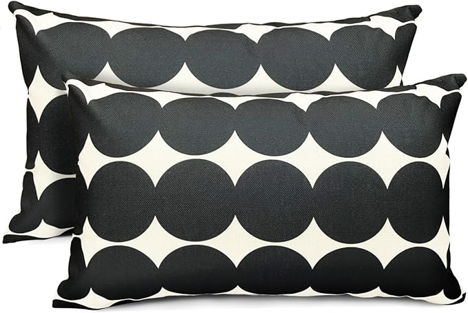 Decorative Throw Pillow Covers Set of 2 Black Fashion Polka dot Pillow Covers 12x20 Inch Throw Pillow Cover Linen Pillowcase Farmhouse Outdoor Pillow Covers for Couch Sofa Living Room