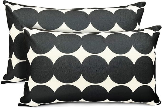 Decorative Throw Pillow Covers Set of 2 Black Fashion Polka dot Pillow Covers 12x20 Inch Throw Pillow Cover Linen Pillowcase Farmhouse Outdoor Pillow Covers for Couch Sofa Living Room