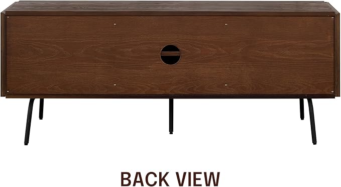 NTC Veil TV Stand with 3 Doors for TVs up to 60’’, Media Console with Vertical Groove Design and Metal Legs, Modern Entertainment Center for Living Room and Bedroom, Effortless Assembly, Dark Walnut