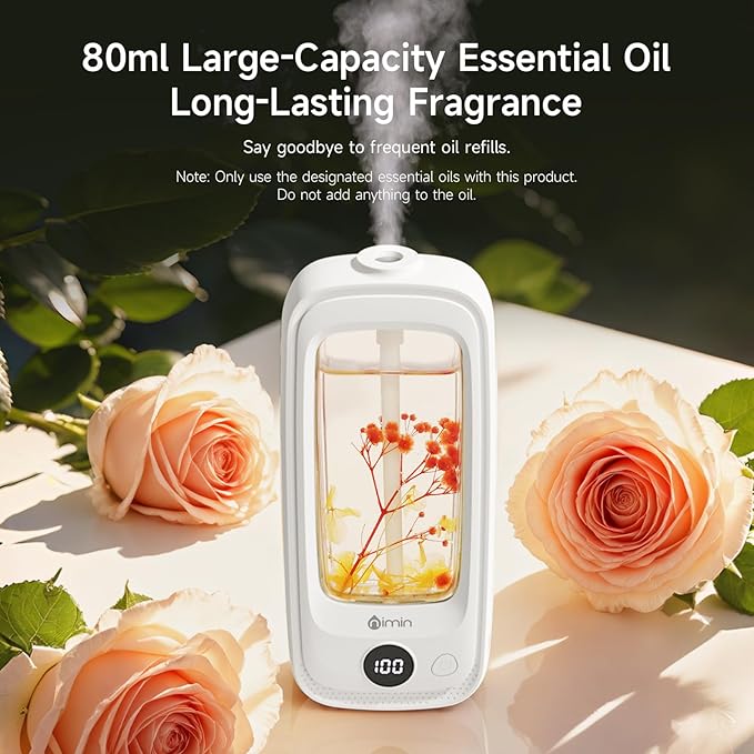 Smart Fragrance Diffuser - Luxury Air Freshener for Home with Real Flowers, 3 Essential Oil Scents, Waterless Aroma Diffuser for Large Spaces, 4 Speed Adjustable Air Diffuser for Office & Bedroom