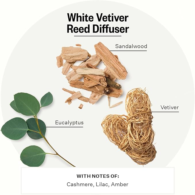 Apotheke Luxury Scented Reed Diffuser for Home, White Vetiver - 6.7 Fl Oz Essential Oil Aromatherapy - 10 Rattan Scent Sticks Room Diffuser - Long-Lasting Fragrance for Bedroom, Home, Bathroom