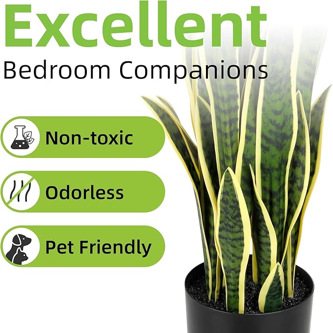 KOL 3ft 2PCS Artificial Snake Plant, 32 PVC Lifelike Leaves, 35in Faux Sansevieria for Indoor Home & Garden Decor, Potted Mother-in-Law's Tongue Plants, Yellow