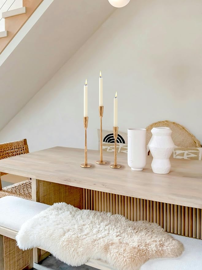 Brass Iron Taper Candle Holder Set of 3, Heavy Wrought Iron Candlestick Holders Decorative Candle Stand, Vintage Candle Holder for Wedding, Dining, Home Decoration