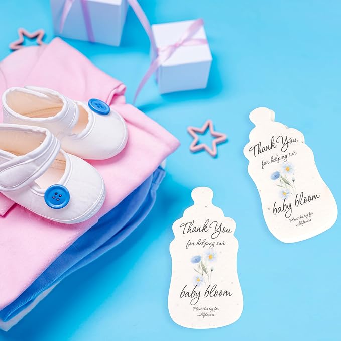 Plantable Bottle Shaped Seed Paper – 5 Blue Baby Shower Favors for Guests with Wildflower Seeds, Baby Shower Gifts for Guest