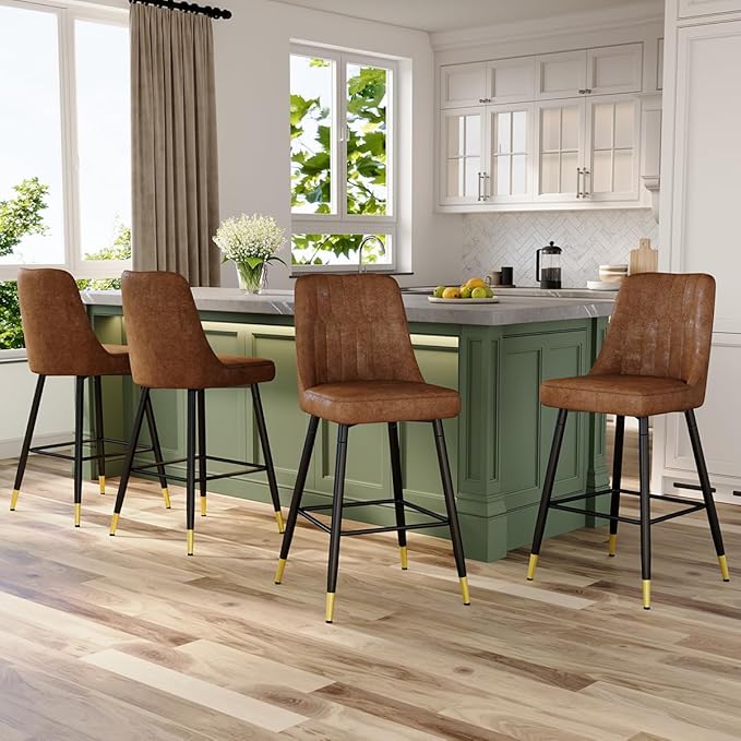 27" Bar Stools Set of 4 - Counter Height Bar Stools Set of 4,Faux Leather Kitchen Island Stools with Sturdy Chrome Metal Leg,Counter Height Stools with Backs,Easy to Assemble