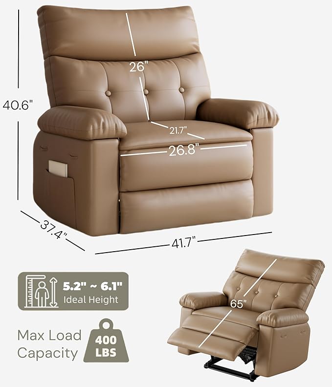 GarveeHome Oversized Leather Recliner Chair, Extra Wide Manual Recliner for Adults, Lazy Chair with 1.5X Sponge Comfort Arm and Back for Living Room, Bedroom, Nursing Room