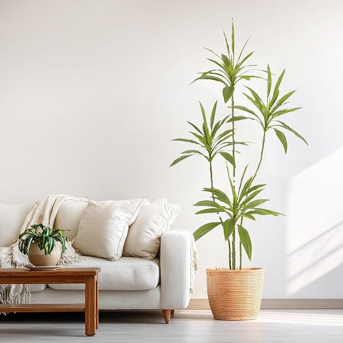 Artificial Cordyline Plant, Indoor Potted Plant, 5 Stems with Black Planter, Suitable for Large Indoor Living Room Decorations, Potted Plants, and Window Display Scenes (Green-5.3ft)