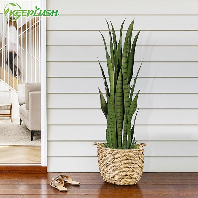 3ft Artificial Snake Plant – 36in Faux Sansevieria Plants, Fake Floor Plant for Indoor Outdoor, Front Porch Patio Home Office Decor, Mother-in-Law’s Tongue, Green 1Pcs