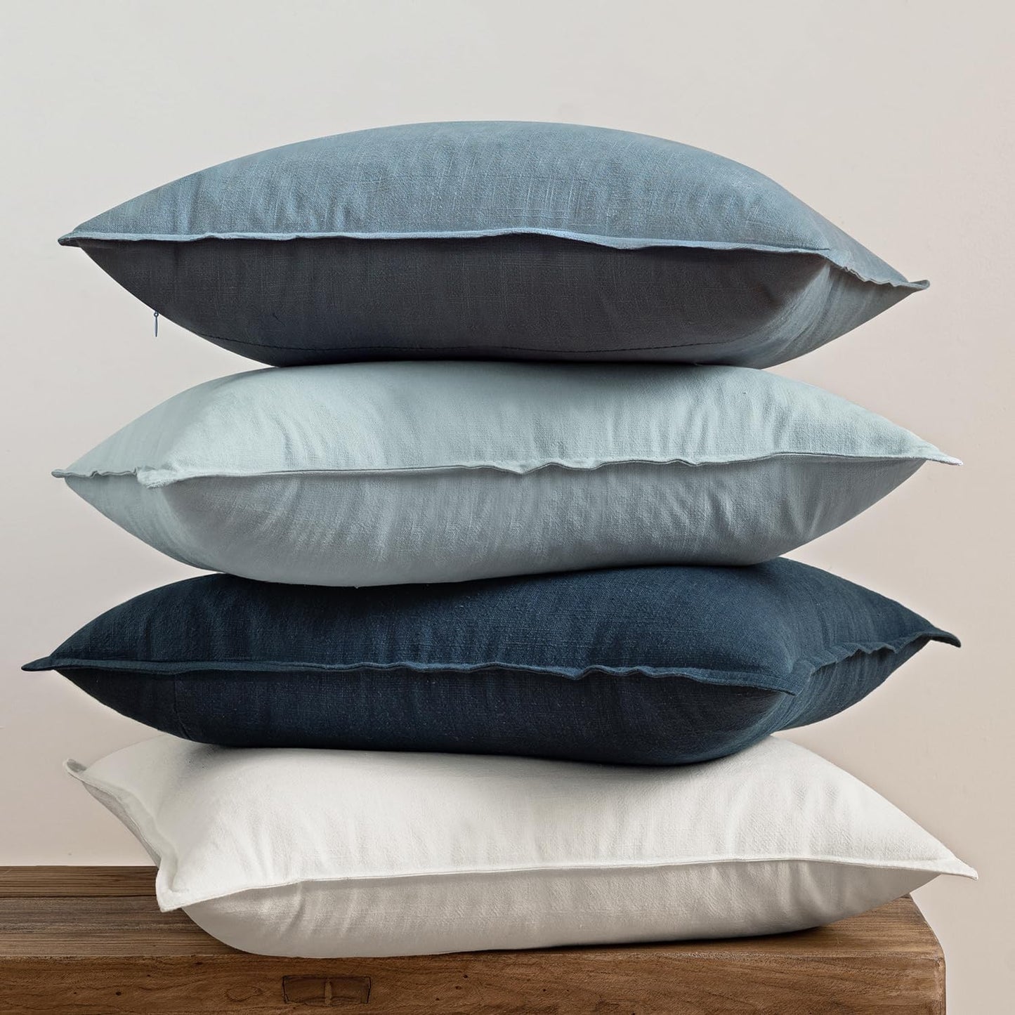 MIULEE Blue Pillow Covers Pack of 4 Christmas Decorative Natural Solid Throw Pillow Covers Soft Accent Boho Farmhouse Couch Pillowcases Modern Home Decors for Living Room Bed Sofa 18x18 Inch