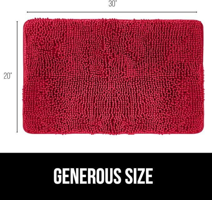 GORILLA GRIP Bath Rug Mat 30x20, Thick Soft Absorbent Chenille, Quick Dry Microfiber Mats, Rubber Backing Washable Shower Floor Rugs, Bathmat Runner, US Designed Bathroom Home Decor Accessories Red