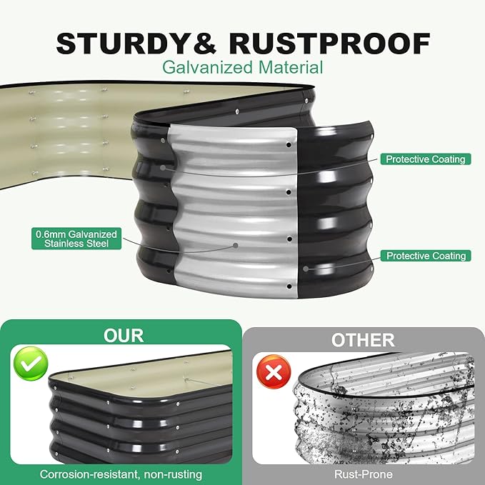 1MORE Raised Garden Bed -4X2X1 Galvanized Planter Box for Outdoor Gardening,3 in 1 Modular Raised Bed Kit with Protective Tape, Gloves for Herb, Flower，Ideal for Vegetables and Plants.Grey-1Pcak