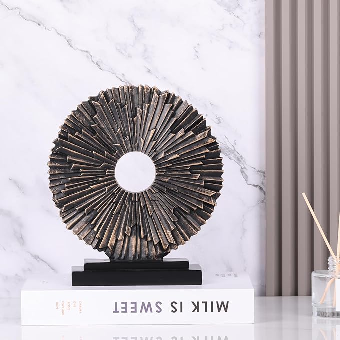 Gold Home Decor Sculpture, Above Kitchen Cabinet Decor Aesthetic, Living Room Decor Round Statue Medallion, Center Pieces Decoration for Table - Ideal Coffee Table Blue Bedroom, Office Desktop Decor