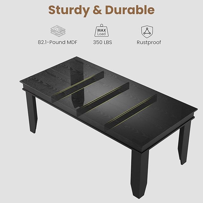 GarveeHome Farmhouse Dining Table for 6-8 People, 71" Long Black Kitchen Tables with Wooden Sturdy Frame, 6 Ft Large Rectangular Dinner Table for Living Room, Kitchen, Dining Room