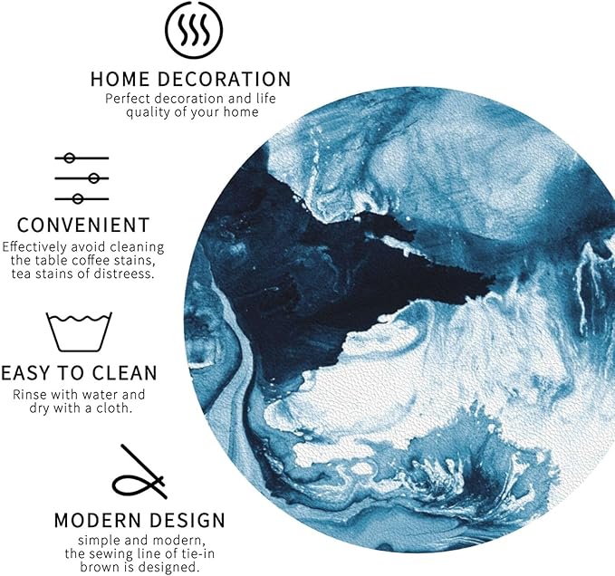 Blue Ocean Marble Coasters Set of 6 Coasters for Drinks Absorbent Double-Sided Leather PVC Coaster for Tabletop Protection Coffee Table Decor Ideal for Home Decor House Warming Gifts