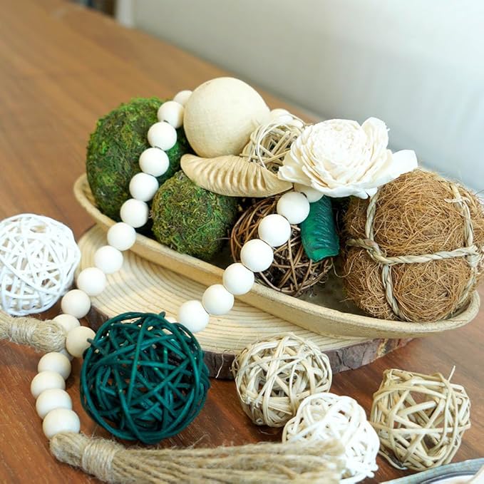 Qingbei Rina Green Moss Decorative Balls for Bowls, Assorted Wicker Rattan Balls Decorative Orbs Woven Spheres, Wedding Bowl Fillers for Home Decor