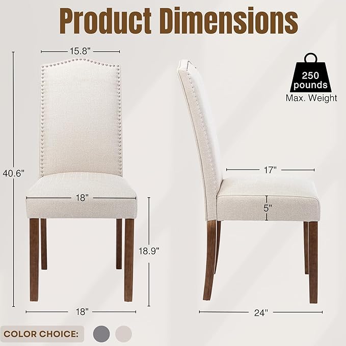 Stylish Upholstered Parsons Dining Chair with Nailhead Trim and Sturdy Solid Wood Legs