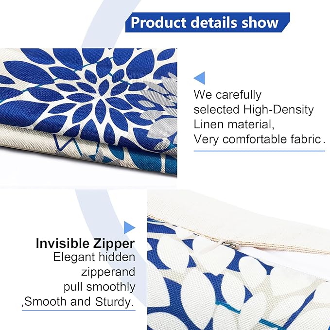 Blue Decorative Throw Pillow Covers 12x20 Inch Pillow Covers for Couch Living Room Bedroom Car Outdoor.Modern Sofa Throw Pillow Cover.Farmhouse Geometric Floral Linen Square Pillow Case.Set of 2