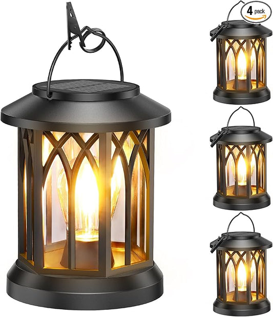 WdtPro 4 Pack Solar Lantern Outdoor Lights, Upgraded Bright Solar Lanterns Outdoor Waterproof, Hanging Solar Powered Lantern Over 12Hrs Lights for Outside Garden Yard Patio Tree Path Decor