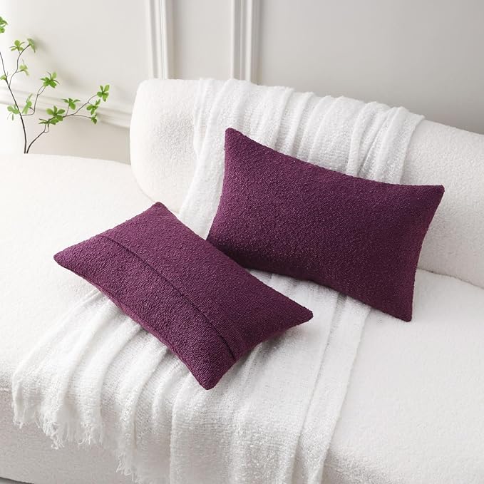 FUTEI Pack of 2 Purple Decorative Throw Pillow Covers 12x20 Inch Soft Cozy Solid Boucle Textured Lumbar Pillow Cases,Modern Home Decor for Couch Bed Living Room