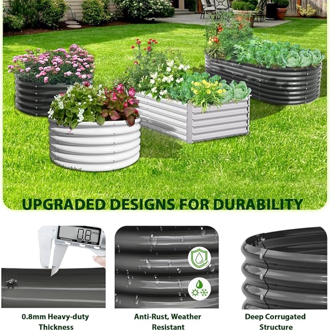 A ANLEOLIFE 4-Pack 6X3X1.5ft & 6X2X1.5ft Deep Root Galvanized Raised Garden Beds Outdoor for Planting Vegetables Flowers Herb, Quartz Grey