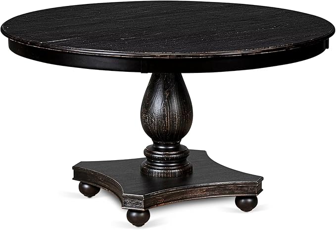 F52-11-TP - Dining Room Table with Acacia Wood Round Tabletop, Sand Blasted Black Finish