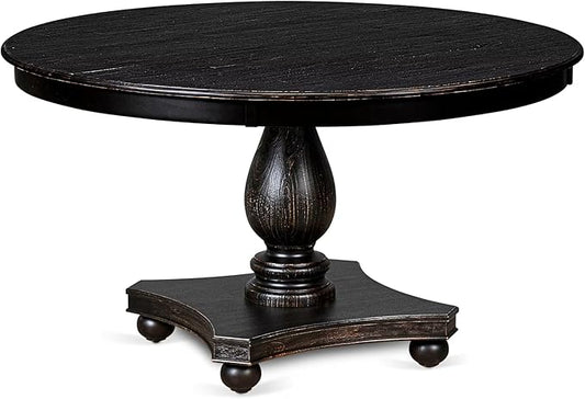 F52-11-TP - Dining Room Table with Acacia Wood Round Tabletop, Sand Blasted Black Finish