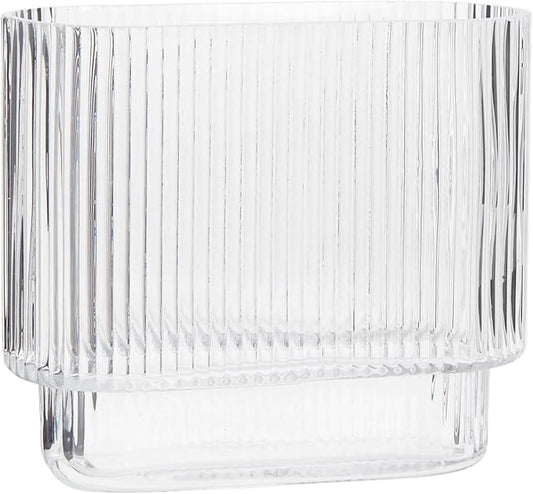 Ribbed Vase, Fluted Glass Vase for Flowers, Clear Flower Vases for Tulips, Modern Vases for Living Room, Dining Table, Office, Bedroom, Mantle, Shelf, Wedding, 7 Inch