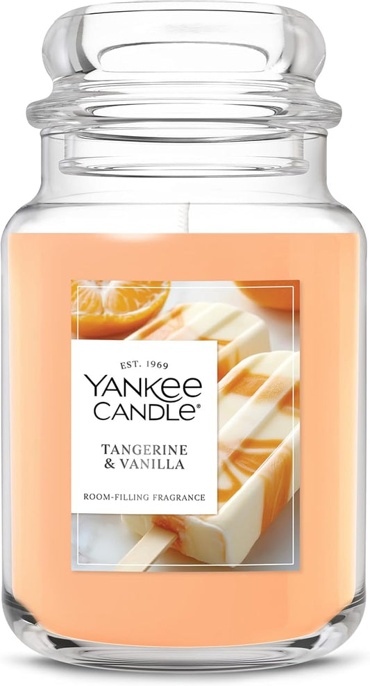 Yankee Candle Large Jar Scented Candle with up to 150 Hour Burn Time, Premium Plant Wax Blend for Consistent Burn, 22 oz Jar Candle with Room Filling Fragrance, Tangerine & Vanilla