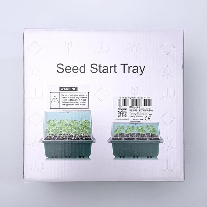 Seed Starter Tray with Plant Light, 4 Pack Grow Lights for Seed Starting Kit with Humidity Domes, Timing Controller Adjustable Brightness for Greenhouse Propagator Station Planting Growing