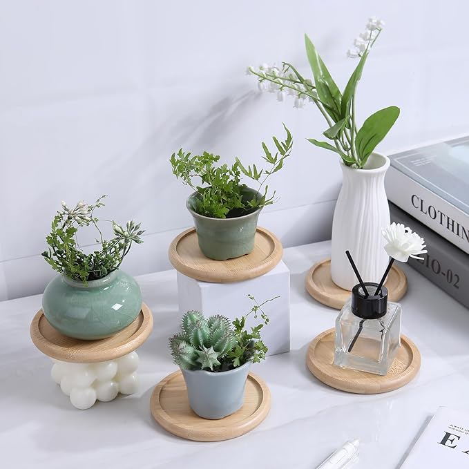 Bamboo 4 inch coaster [4 pcs] Coasters with Holder - Drinking Coasters - Cup Mat for Drinks - Live for Hot or Cold Drink - Non-slip and non-stick,Suitable for Kinds Cups and Living Room Decor